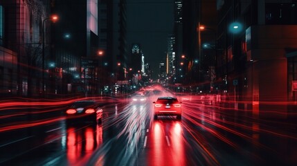 Obraz premium Urban Night Scene with Light Trails and Cars