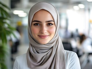 Office worker with headscarf