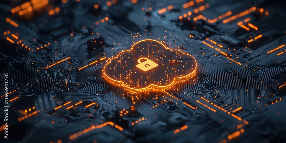 Aufkleber Secure Cloud Computing with a Padlock Icon on a Circuit Board