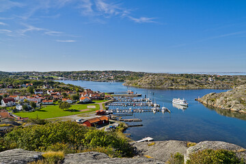 Asperoe panorama from the viewpoint with departing ferry