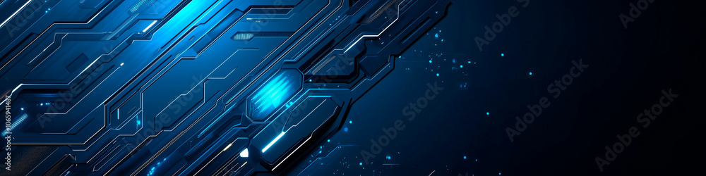 Wall mural modern trendy cyberpunk neon colors hi-tech blue abstract background. ui ux design ultra wide header