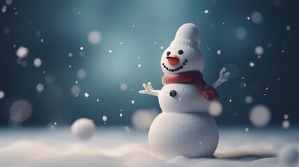 Fototapeta premium Cheerful Snowman in a Winter Wonderland Scene