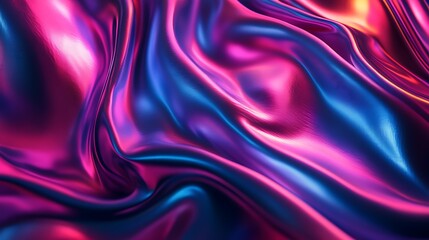 Obraz premium Flowing Metallic glass Waves in Neon Blue and Pink on Dark Background - Abstract Design Concept