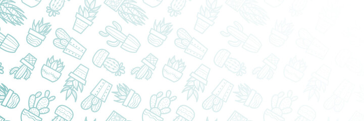 Fototapeta premium Cactus banner white house plants in pots illustration vector background, horizontal wide cover design