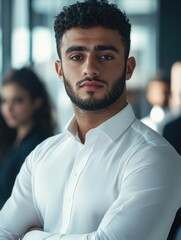 Obraz premium Man in White Shirt Standing with Arms Crossed