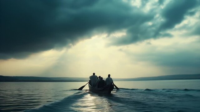 
Miraculous moment of jesus calming the storm on the sea of galilee