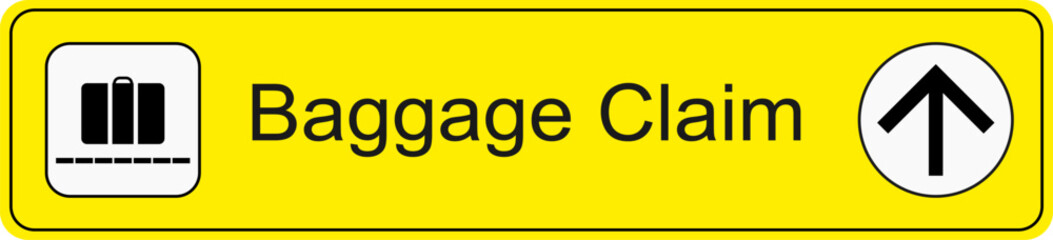 Yellow and black vector graphic of airport information terminal sign showing the direction of baggage claim