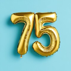 Gold balloon shaped like number 75