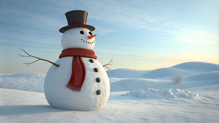 Obraz premium Snowman with a scarf and hat