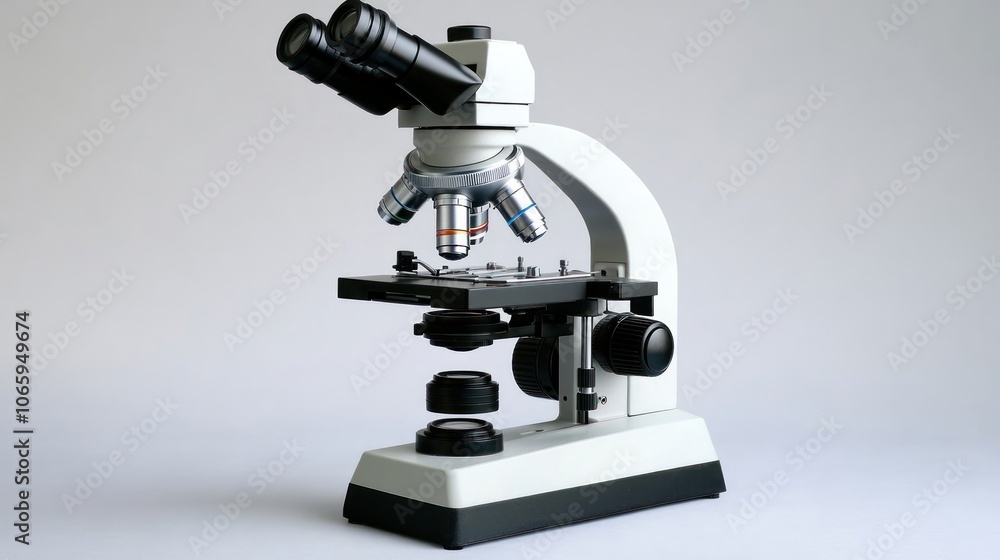 Poster a laboratory microscope designed for scientific observation and analysis of small specimens.