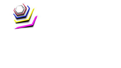 Hand drawn 3D illustration of colorful hexagons isolated on white background