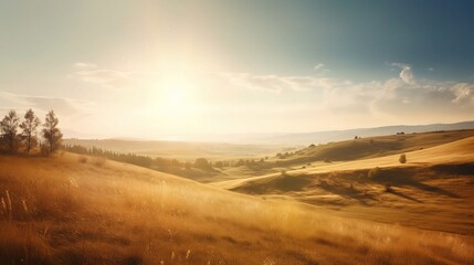 Obraz premium Serene Golden Landscape at Dusk