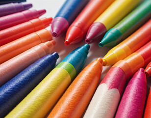 Bright multi -colored felt -tip pens on a white background.