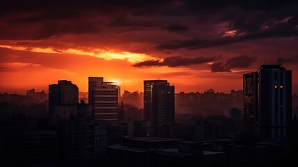 Obraz premium Stunning Urban Sunset Over City Skyline