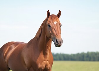 Fototapeta premium Majestic brown horse standing in a field