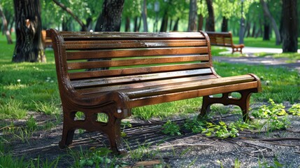 Fototapeta premium Wooden park bench outdoors