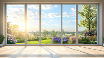 Clear PVC windows displayed against a sunny backdrop, creating a promotional opportunity . illustration