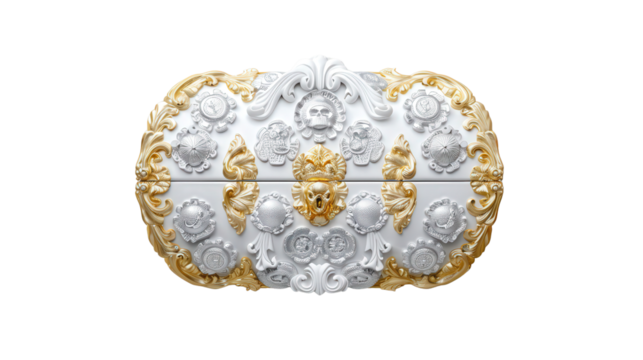 Elegant white and gold decorative architectural element.