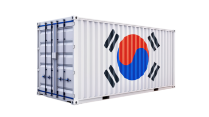 Shipping container with South Korean flag design, white isolate background