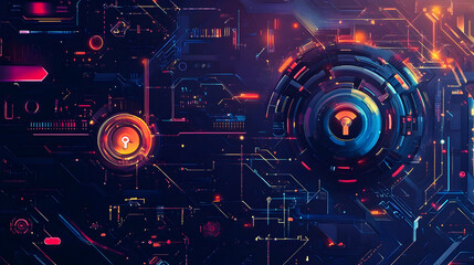 Fototapeta premium Vibrant Cybersecurity Systems Illustration with Digital Locks . illustration