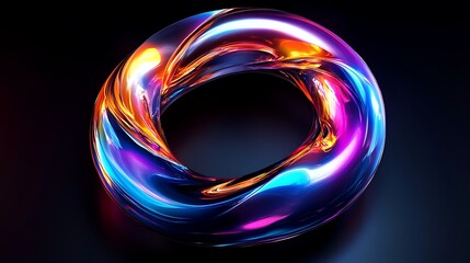 Flowing Metallic glass Waves in Neon Blue and Pink on Dark Background - Abstract Design Concept