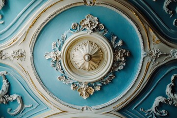 Obraz premium Elegant ceiling decor featuring blue sky ornaments and beautiful floral decorations for charm