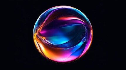 Flowing Metallic glass Waves in Neon Blue and Pink on Dark Background - Abstract Design Concept
