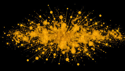Naklejka premium Abstract Gold Glitter Explosion on Black Background isolated with white highlights, png
