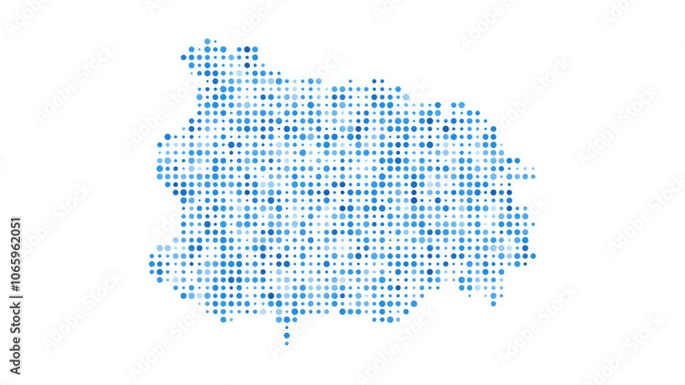 Poster ischia dotted digital map. map of ischia with pulsating colored circles. shape of the island filled 