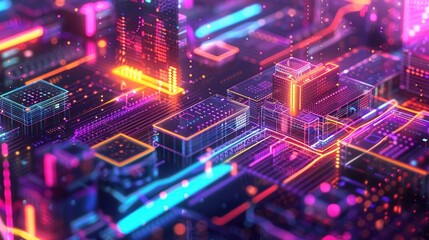 Obraz premium Digital Cityscape: A Neon Metropolis
