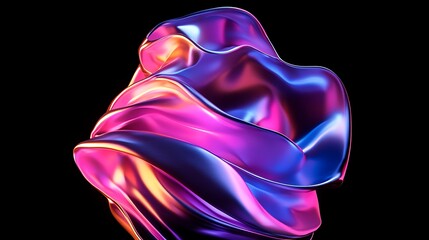 Flowing Metallic glass Waves in Neon Blue and Pink on Dark Background - Abstract Design Concept