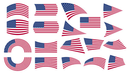 Fototapeta premium 3d american flag set vector illustration. Usa flag to use for 4th july independence day, memorial day, made in usa concept projects. 