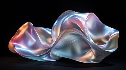 Obraz premium Flowing Metallic glass Waves in Neon Blue and Pink on Dark Background - Abstract Design Concept