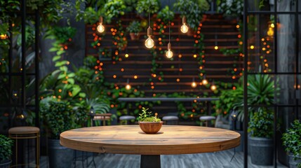 Obraz premium Cozy Outdoor Patio with String Lights and Plants
