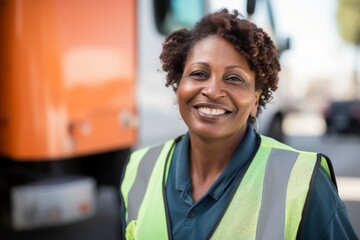 Naklejka premium Portrait of a smiling middle aged female sanitation workers