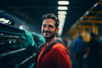 Obraz premium Portrait of a confident smiling man in a factory