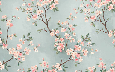 Cherry Blossom Seamless Wallpaper with Delicate Pink Blooms