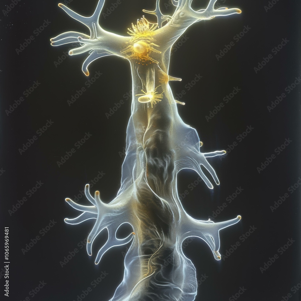 Poster a translucent organism with intricate branching structures. ai.