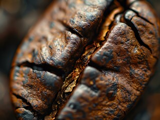 A close-up view of a roasted coffee bean. AI.