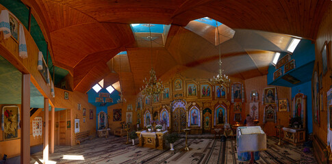Interior of Orthodox Church of St. Nicholas in Skhidnytsia, Ukraine.