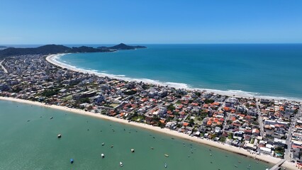 Mariscal Beach At Bombinhas In Santa Catarina Brazil. Beach Landscape. Nature Seascape. Travel Destination. Mariscal Beach At Bombinhas In Santa Catarina Brazil. Turquoise Water.