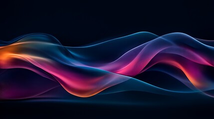 Obraz premium Flowing Metallic glass Waves in Neon Blue and Pink on Dark Background - Abstract Design Concept