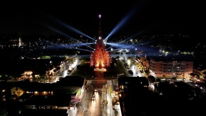 Canela Brazil. Catholic Church At Canela In Rio Grande Do Sul Brazil. Colorful Church. Illuminated...