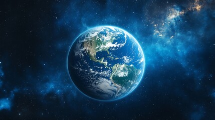 Obraz premium A detailed view of planet Earth, seen from space against a starry background.