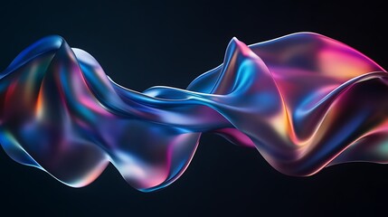 Flowing Metallic glass Waves in Neon Blue and Pink on Dark Background - Abstract Design Concept