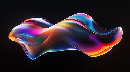 Obraz premium Flowing Metallic glass Waves in Neon Blue and Pink on Dark Background - Abstract Design Concept