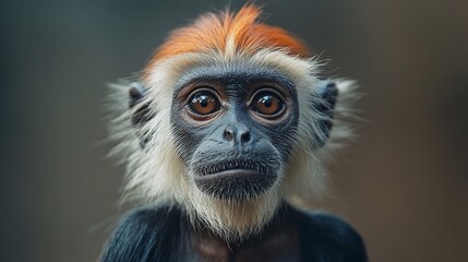 Obraz premium A close-up portrait of a red-headed monkey staring directly at the camera.