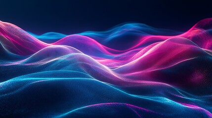 Obraz premium Flowing Metallic glass Waves in Neon Blue and Pink on Dark Background - Abstract Design Concept