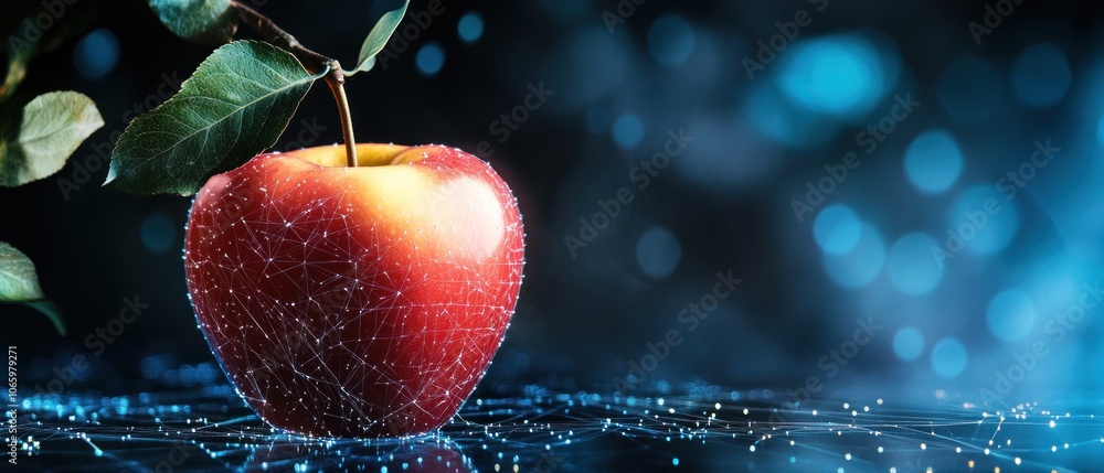 Aufkleber a digital representation of an apple with a futuristic background and glowing effects.