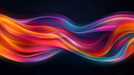 Flowing Metallic glass Waves in Neon Blue and Pink on Dark Background - Abstract Design Concept